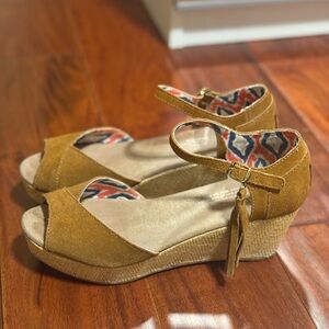 Toms Mustard Suede Wedge Sandals